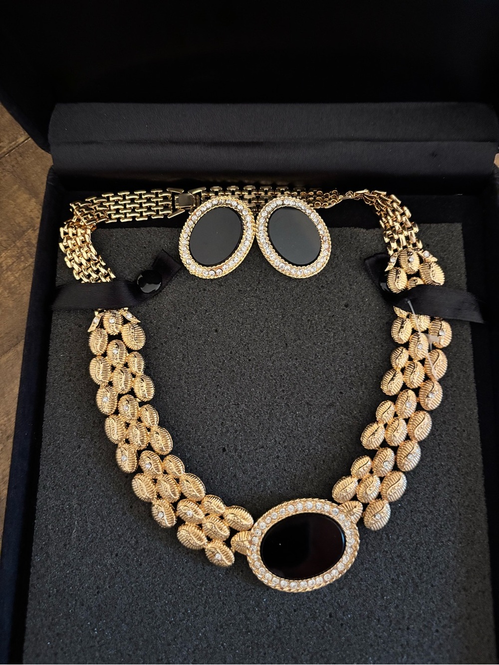 Gold and Black Statement Necklace & Earring Set - Picture 2 of 2